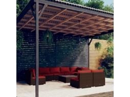 Vidaxl 10 Pcs Conjunto Lounge De Jardim C/ Almofadões Vime Pe Castanho