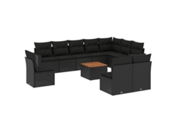 Conjunto de 11 Sofás de Jardim com Almofadões Vime Pe Preto MAISON EXCLUSIVE (N/A)