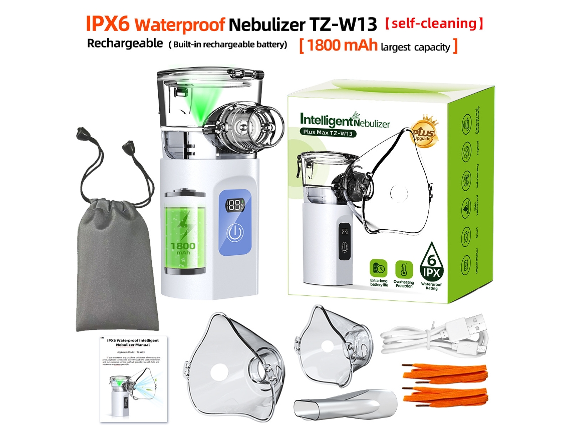 Nebulizador portátil YANYXR IPX6 resistente à água, 1800mAh, com bolsa de armazenamento