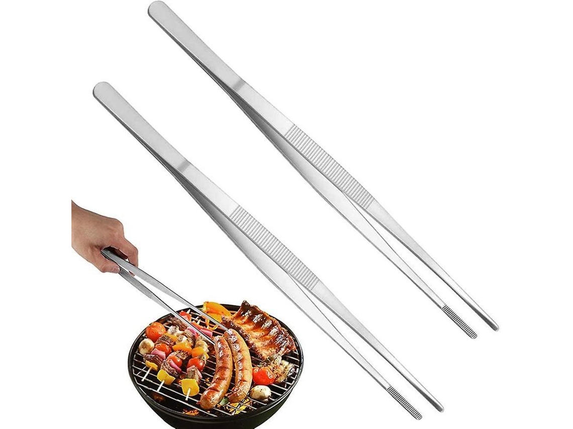 Pinças de Aço Inoxidável, Finais Serrilhados, 30cm, 2 peças, para Cozinha e Churrasco | S/MARCA
