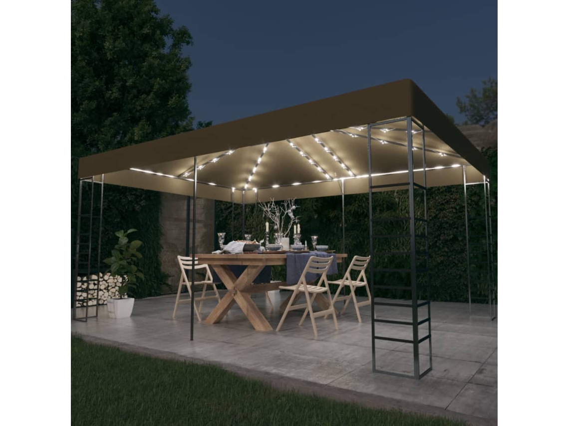 Vidaxl Gazebo Com Cordões De Luzes Led 3x4 M Cinza-acastanhado