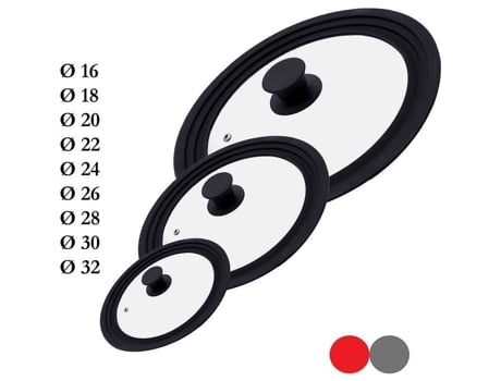 M.S.N Conjunto de 3 Tampas de Vidro para Tachos e Panelas com Diâmetro de 16-18-20 Cm 24-26-28 Cm e 28-30-32 Cm com So8 SSS
