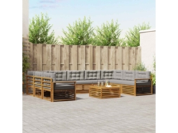 Vidaxl Conjunto De Sofás Para Exterior 10 Pcs Cinza Natural E Claro