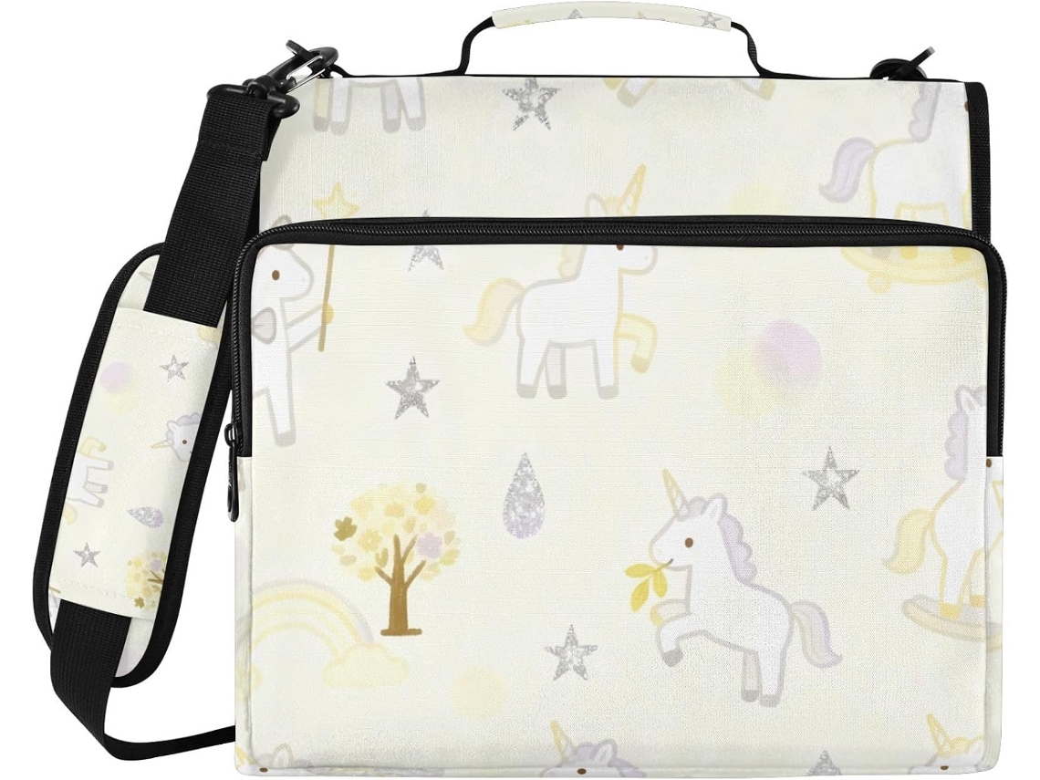 Pasta organizadora Macia Amarela com 3 argolas, para alças e diversos tipos de bolsas, ideal para a escola, com zíper resistente em tecido.