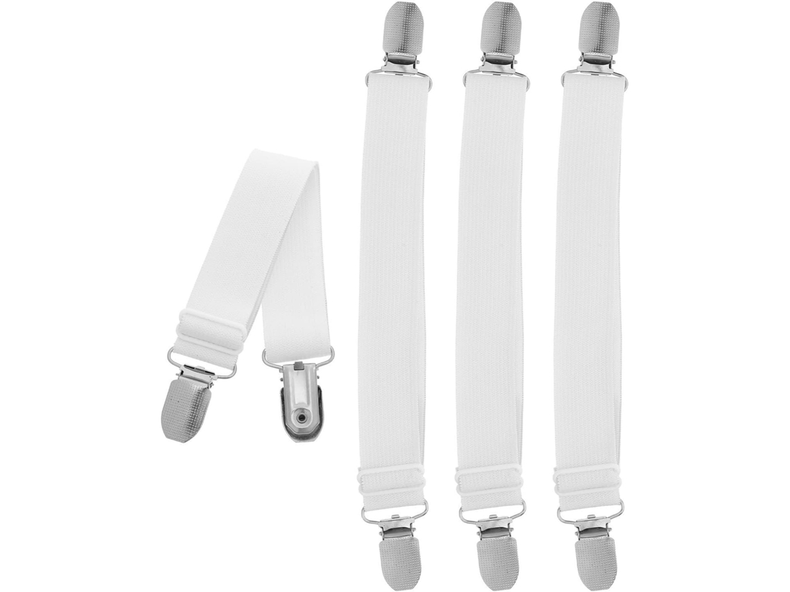 Conjunto De 4 Prendedores Ajustáveis Para Lençóis E Cobertores, Elástico De Cor Clara Com Fivelas Metal, Antiderrapantes