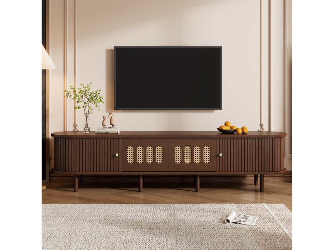 Estante Tv Oval 180x40x40 Nogueira Rattan 2 Gavetas