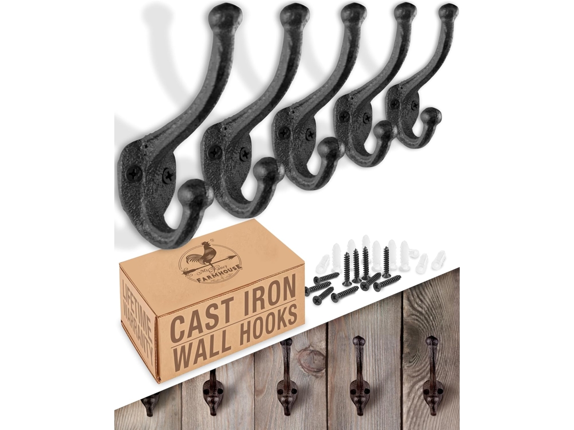 Ganchos Rústicos de Ferro Fundido Ganchos Decorativos de Parede para Pendurar Casacos, Bolsas, Chapéus e Toalhas BRILVIBERA (pacote com 5)