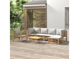 Conjunto 7 Peças Lounge De Jardim Bambu C/ Almofadões Cinzento Claro Dkd Home Decor