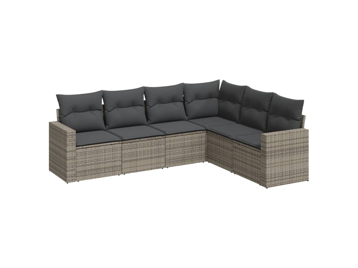 Maison Exclusive - 6 Pcs Conjunto Sofás De Jardim Com Almofadões Vime Cinzento