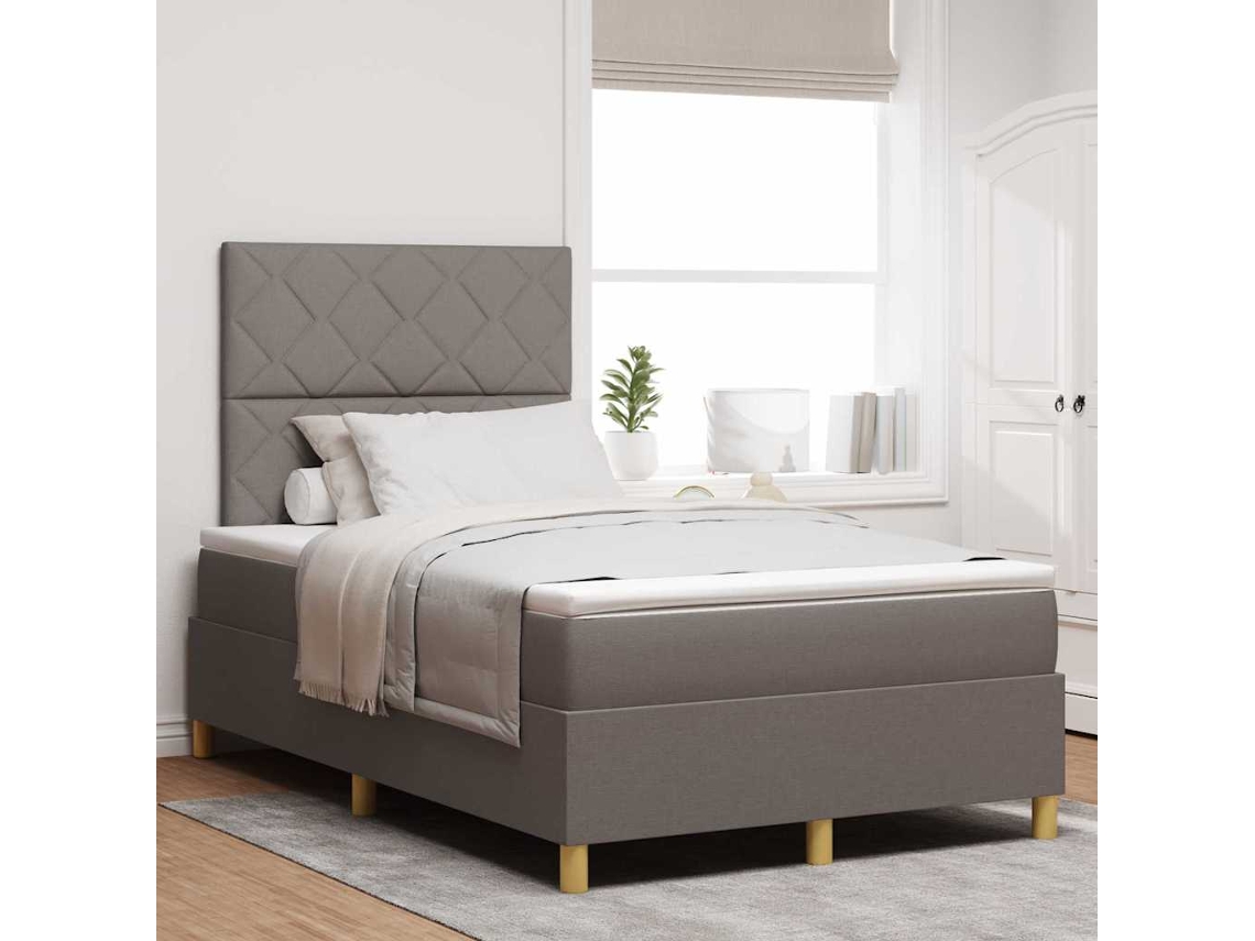 Vidaxl Cama Box Com Cabeceira Cinzento-acastanhado 120 X 190 Cm Tecido