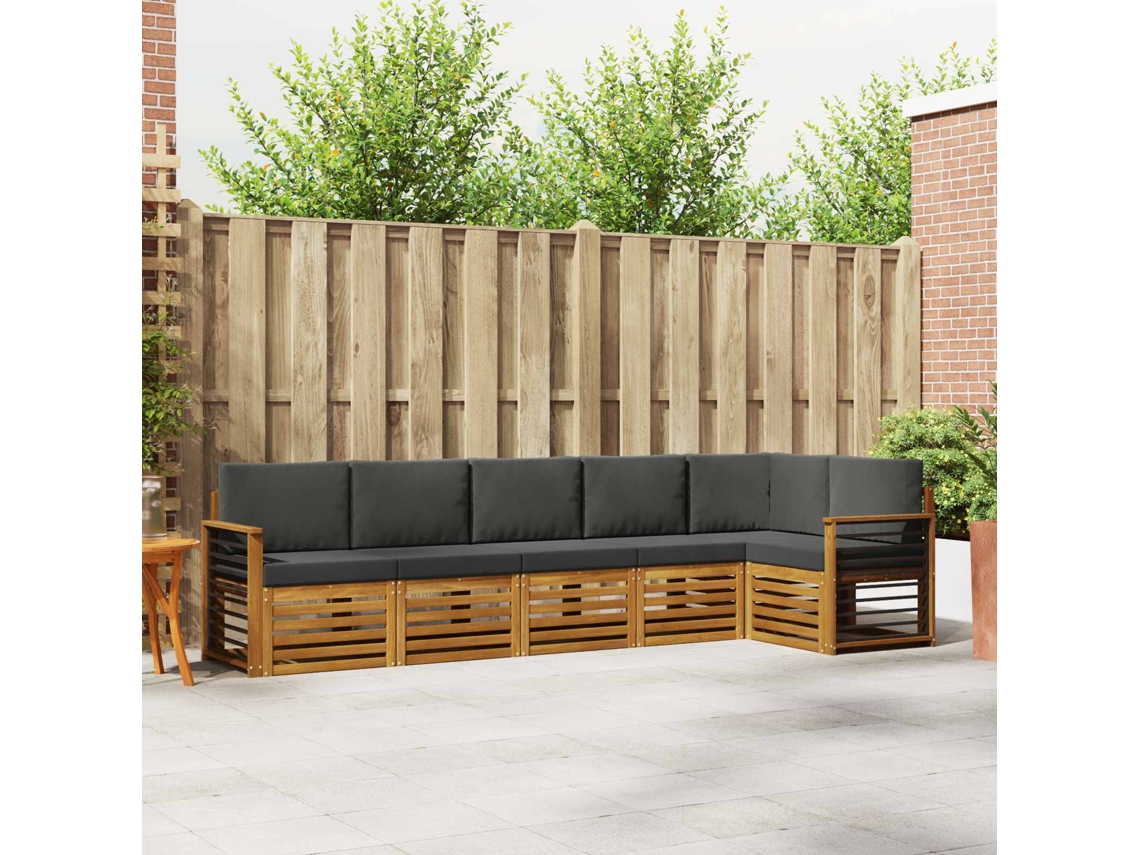 Vidaxl Conjunto De Sofás Para Exterior 6 Unid. Natural E Antracite