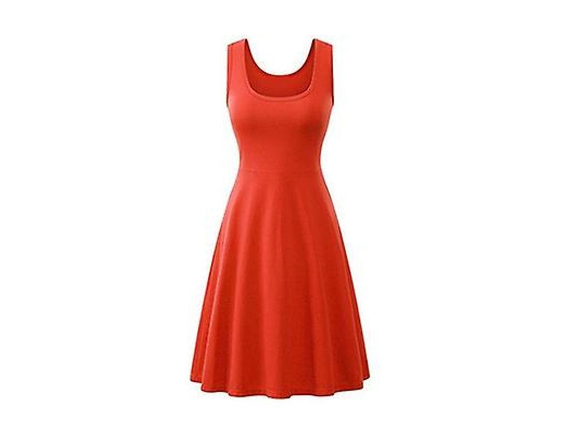2026 vestido de Verano Mujer Sexy Sin Mangas Cuello Cuadrado Solido A line Cintura Alta Casual Rojo Talla 18 35