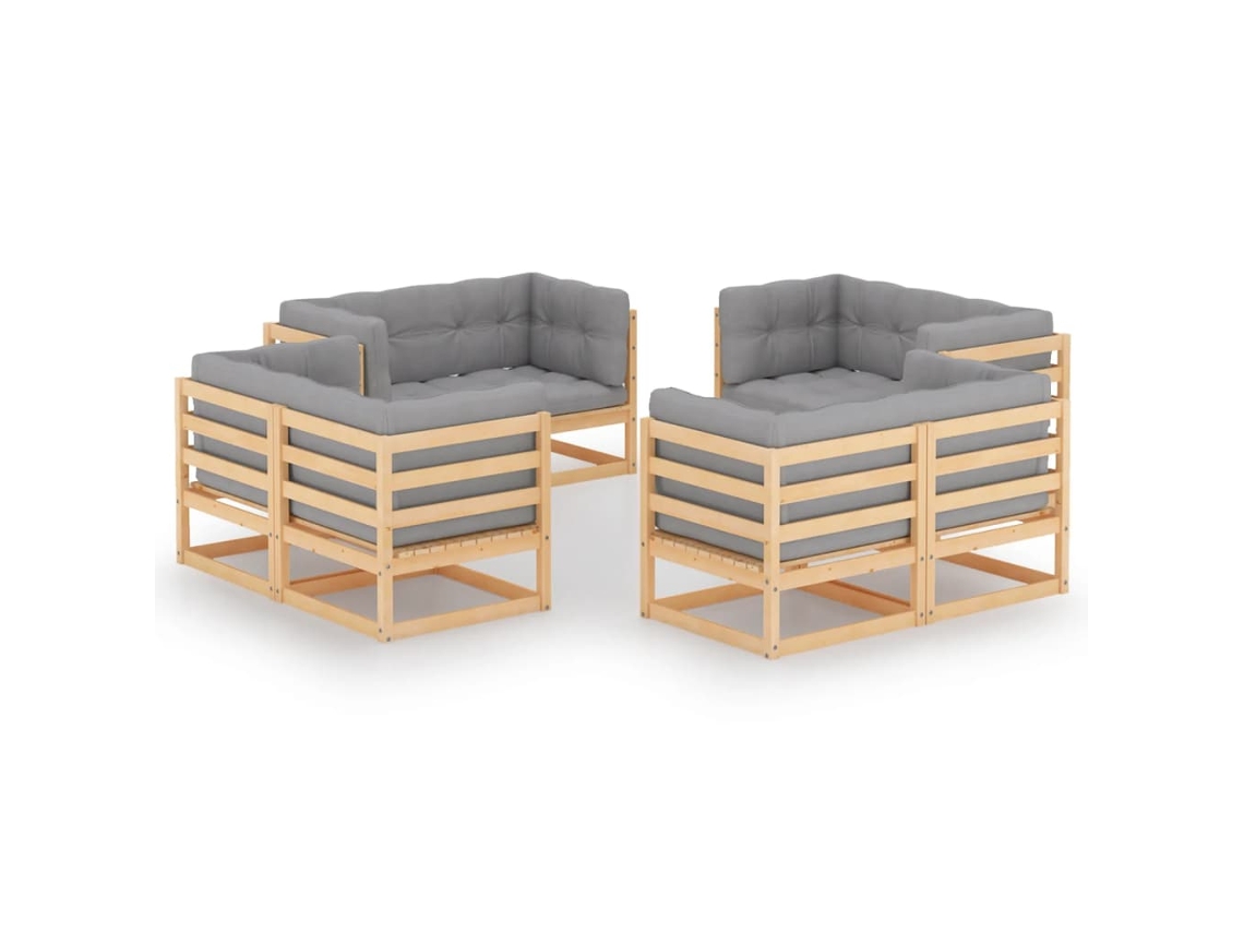 Vidaxl 8 Pcs Conjunto Lounge De Jardim C/ Almofadões Pinho Maciço