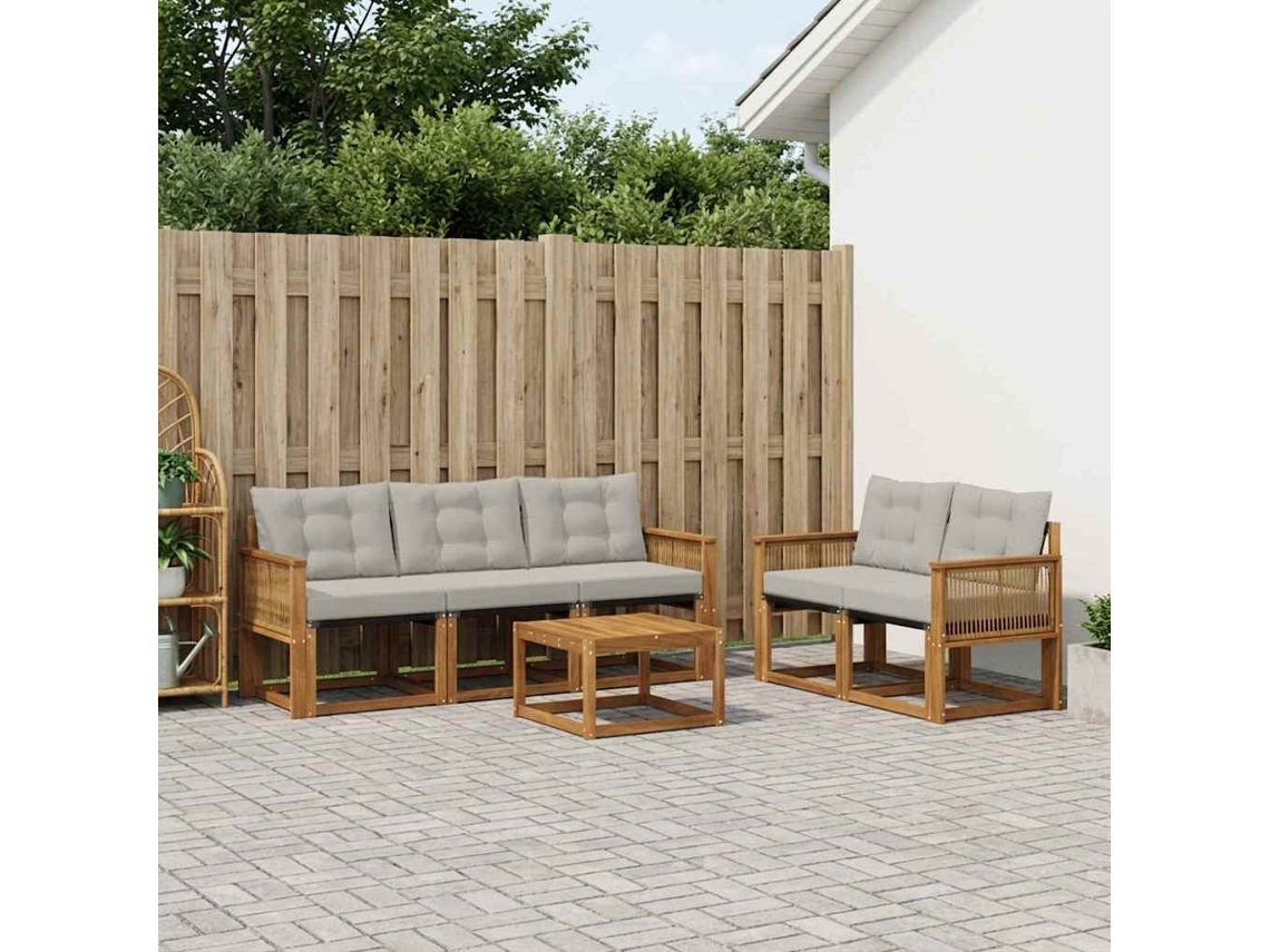 Vidaxl Conjunto De Sofás Para Exterior 6 Pcs Natural E Cinzento-claro