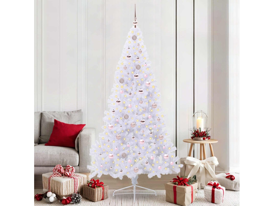 Vidaxl Árvore De Natal Artificial Com 300 Leds Branco 210 Cm Pvc E Aço
