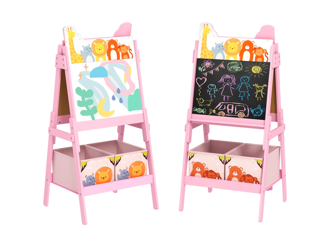 Cavalete Infantil Dupla Face 2 Caixas Armazenamento 3-8 Anos Rosa