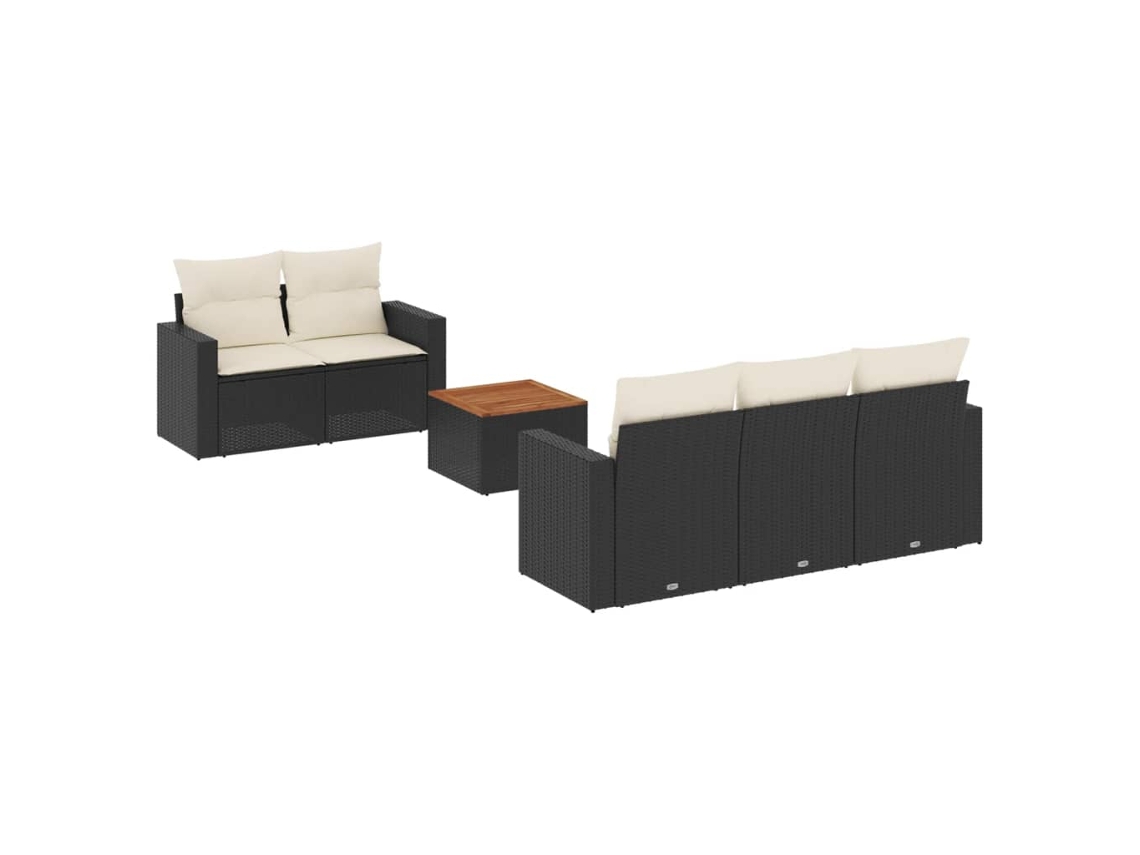 Conjunto Sofás de Jardim 6 Pcs com Almofadões Vime Pe Preto MAISON EXCLUSIVE (6 pcs)
