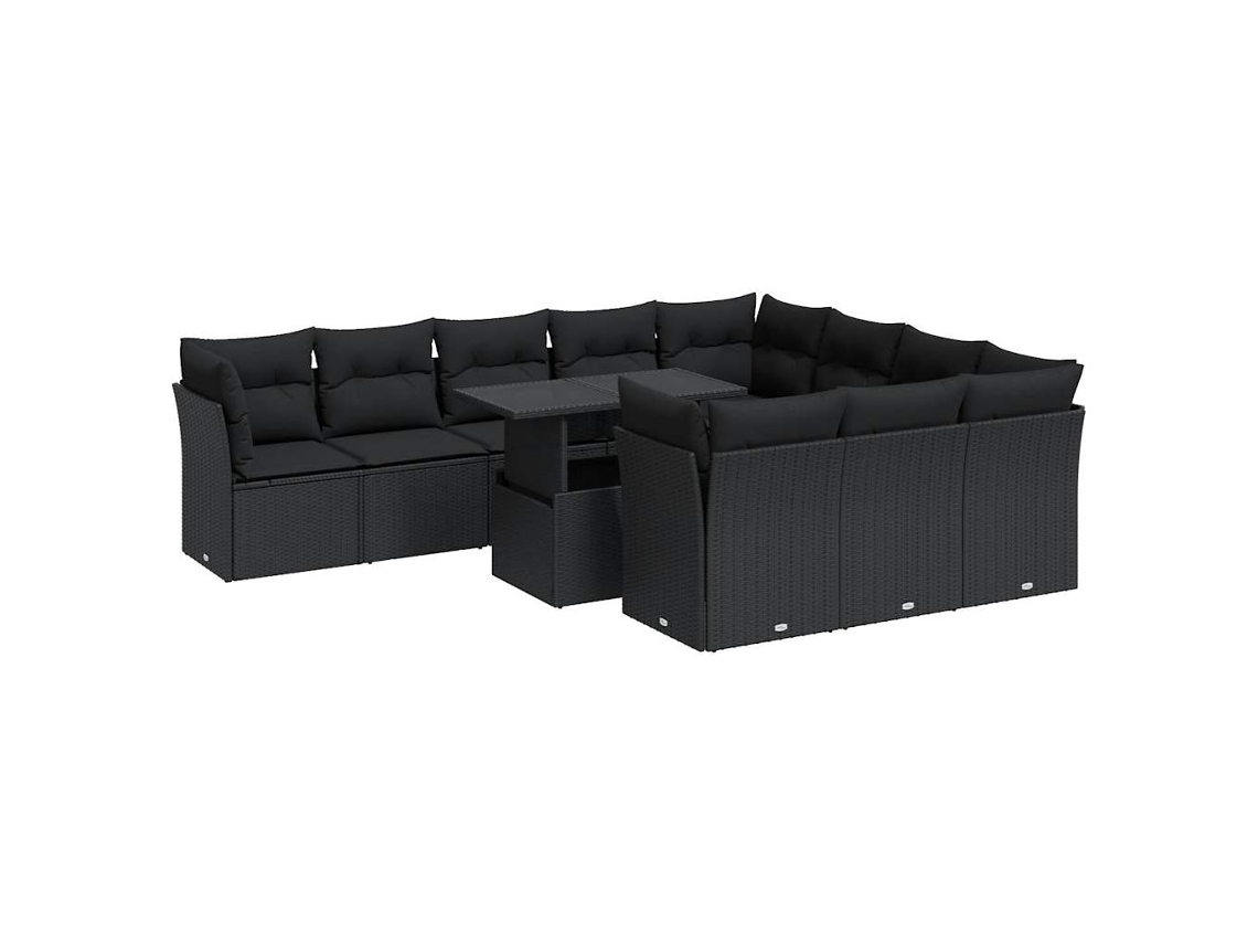 Conjunto de 11 Sofás de Jardim com Almofadões Vime Pe Preto MAISON EXCLUSIVE