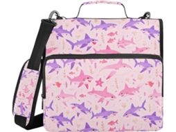 Pasta Em Formato De Tubarão Nas Cores Roxa E Rosa, Com Bolsos Extras E Alça Facilitar O Transporte, 3, 8cm De