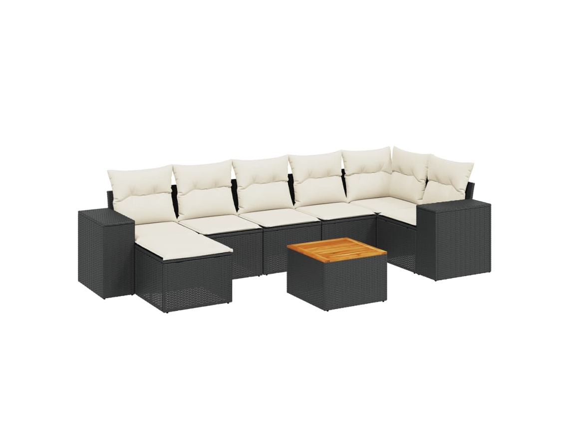Conjunto de 8 Sofás de Jardim com Almofadões Vime Pe Preto MAISON EXCLUSIVE (8 pcs)
