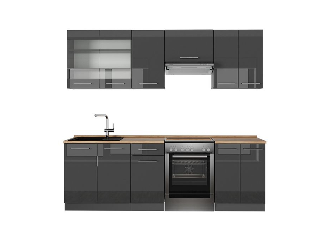 Cozinha Fame Line, 240cm, Pt Carvalho, Alto Brilho Antracite, Antracite, Vicco
