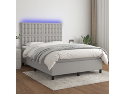 Vidaxl Cama Box Spring C/ Colchão E Led 140x190 Cm Tecido Cinza-claro
