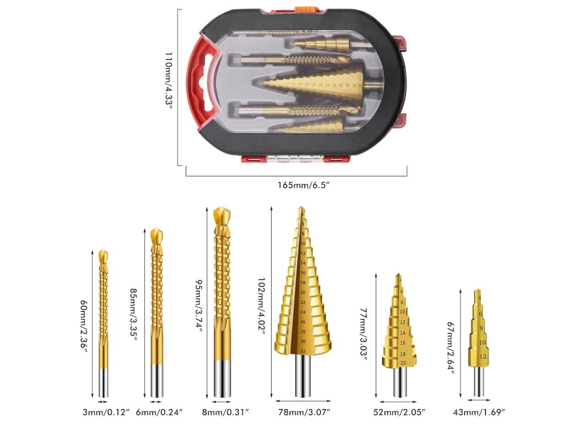 Conjunto De Brocas Laxiscreed Em Aço Rápido Com 6 Peças E Design De Degraus Para Diversas Tarefas