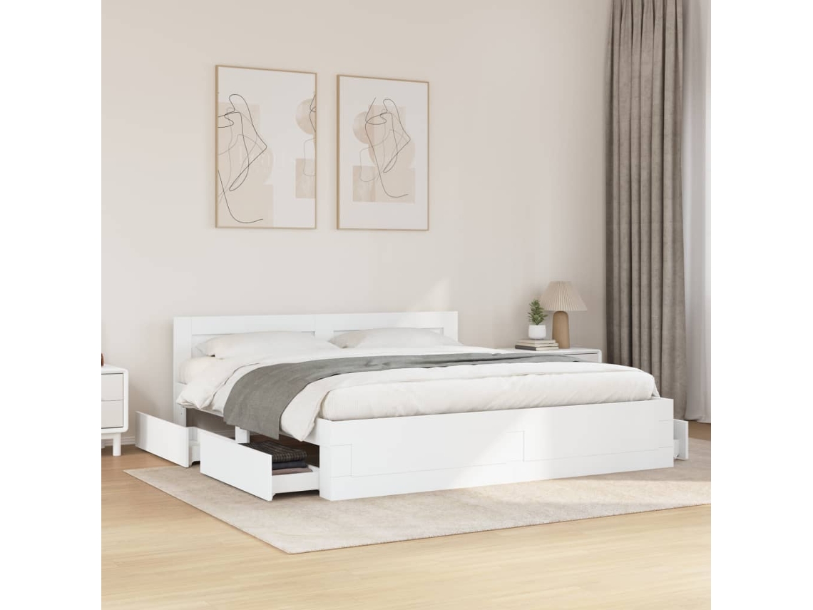 Vidaxl Estrutura De Cama C/ Cabeceira Sem Colchão 200x200 Cm Branco