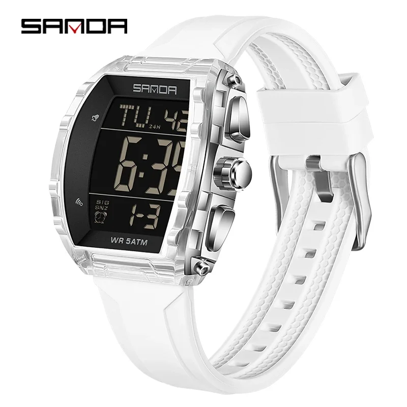 Relógio Eletrônico Esportivo MDUG elegante e luxuoso à prova d'água com cronômetro, calendário e luzes (branco)