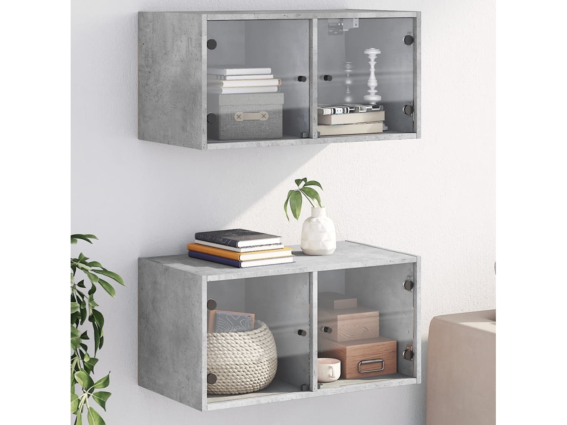 Vidaxl Armário Parede C/ Porta Vidro 2 Pcs 68,5x37x35 Cm Cinza Cimento