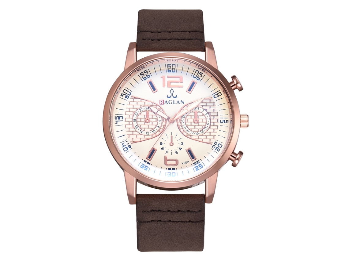 Relógio Masculino Casual Pulseira Pu Quartzo Rosa Ouro Marrom Escuro