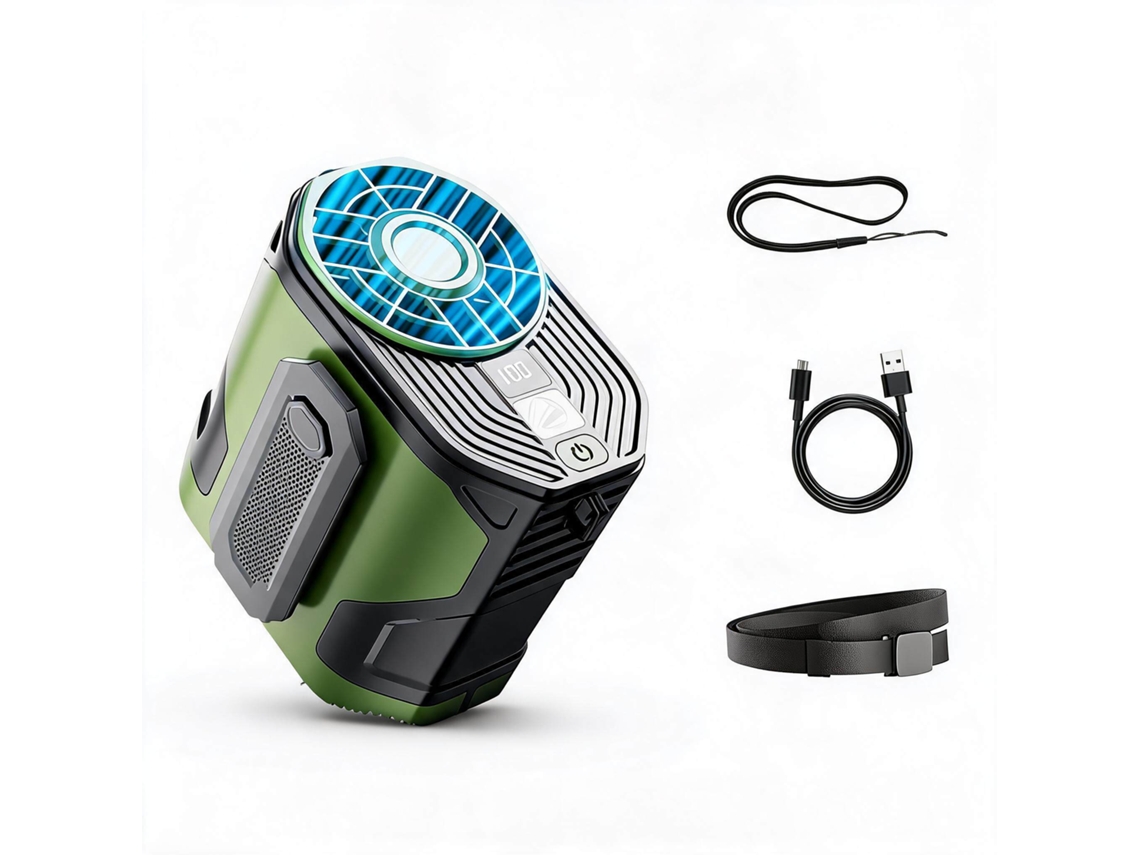 Ventilador de Cinto HENTEN HOME 4000mah Vento Forte Lanterna 2 em 1 Verde