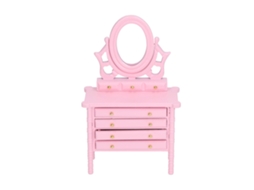 Ats mesa de Maquillaje Miniatsura de Madera para Casita de Muñecas 1:12 Con Espejo Rosa Alta Simulación