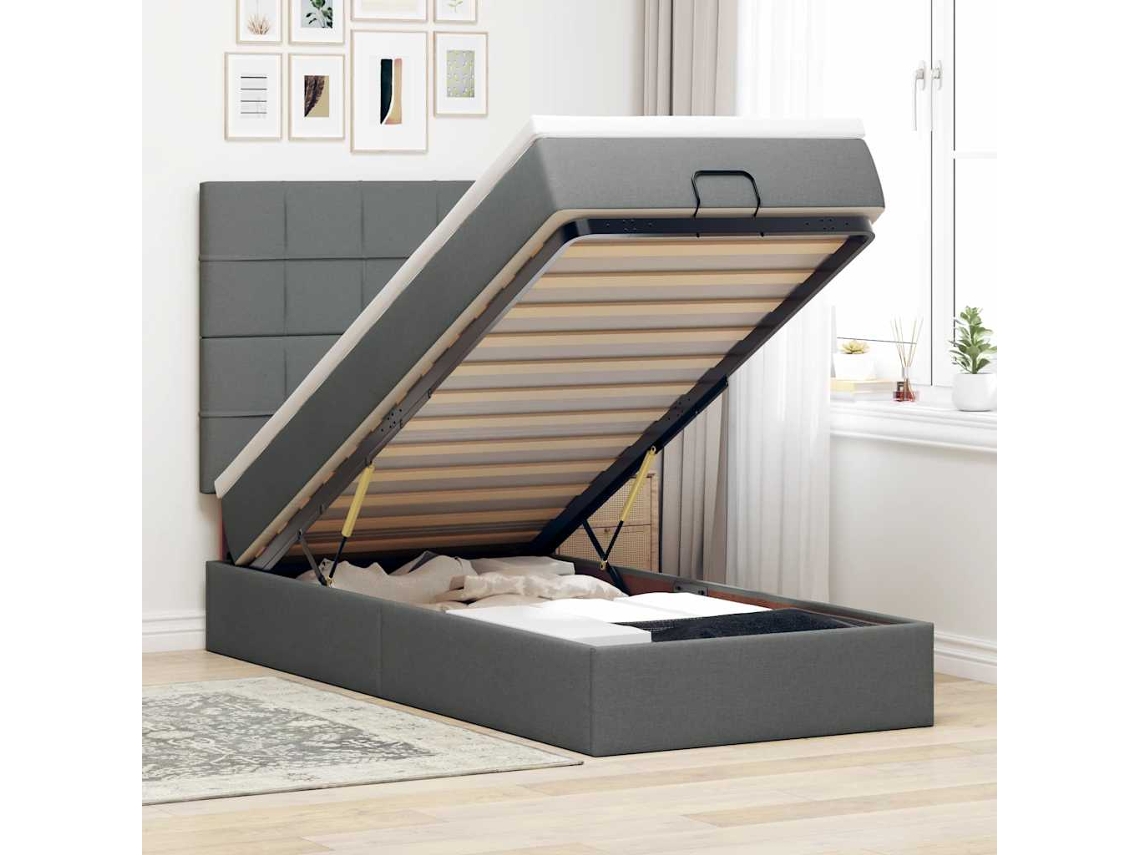 Vidaxl Estrutura Cama Otomana Colchão 100x200cm Tecido Cinzento Escuro