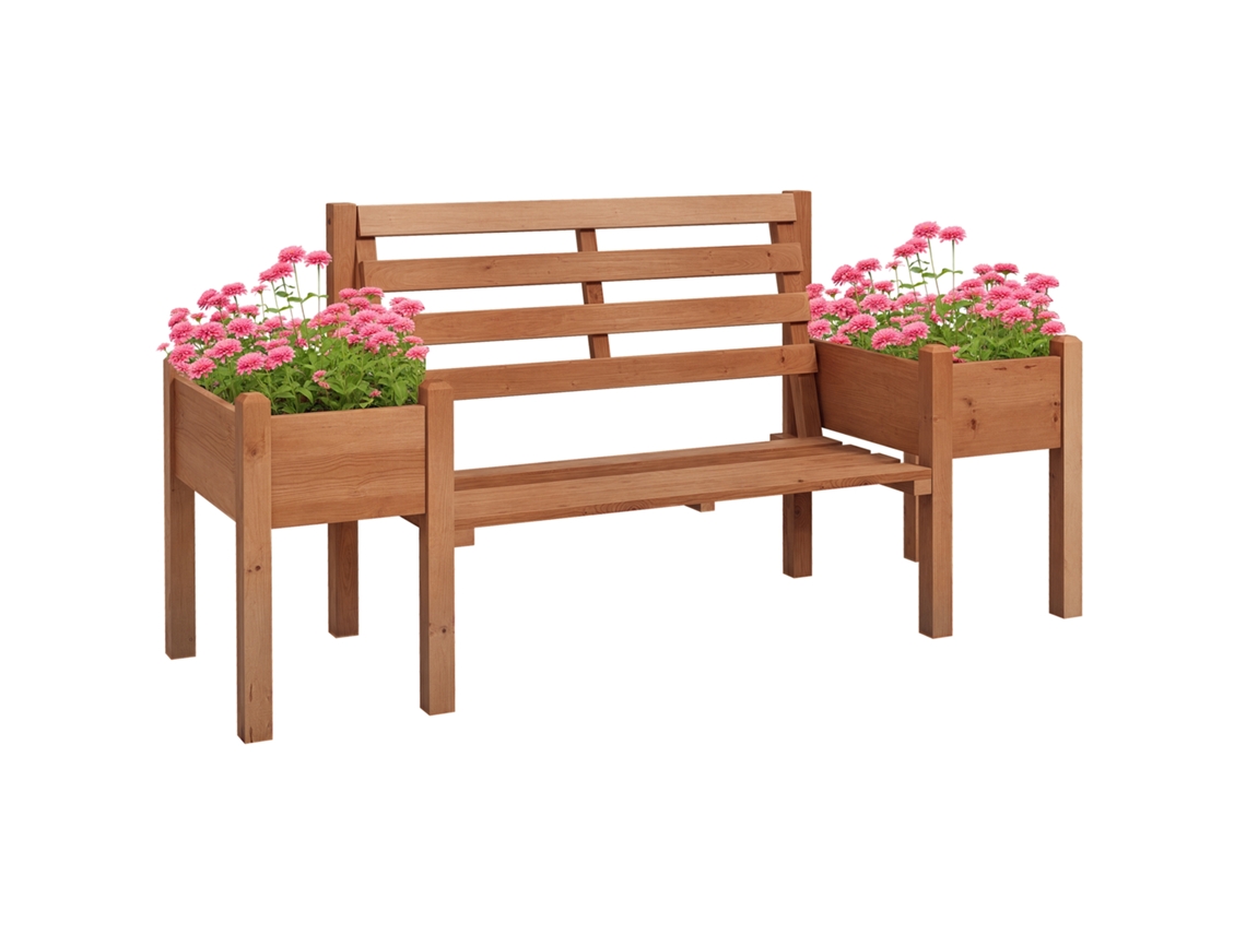 Banco de jardim com caixas de plantio, madeira, 184x59x95cm, marrom BTFORUS