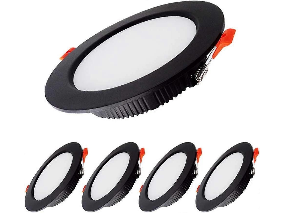 Omni 5 Peças de Lâmpadas Led Embutidas Preto Plano 5w 500lm Ip44 Branco Natural 4000k Ac220 240v Corte 70 80mm Classe Energética a