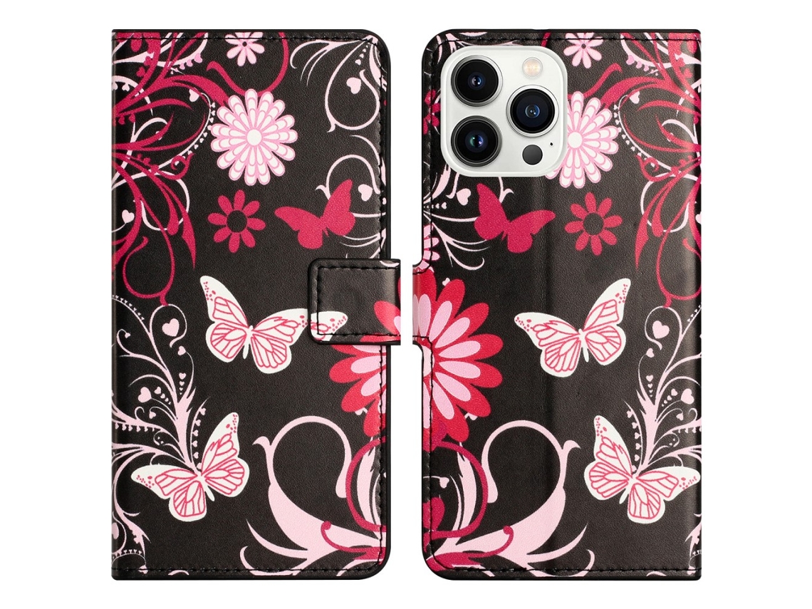 Capa Em Couro Pu Para Apple Iphone 16 Pro Max - Borboleta Negra