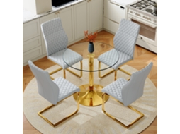 Conjunto Mesa Vidro 85cm Dourado 4 Cadeiras Cinza Claro Dourado
