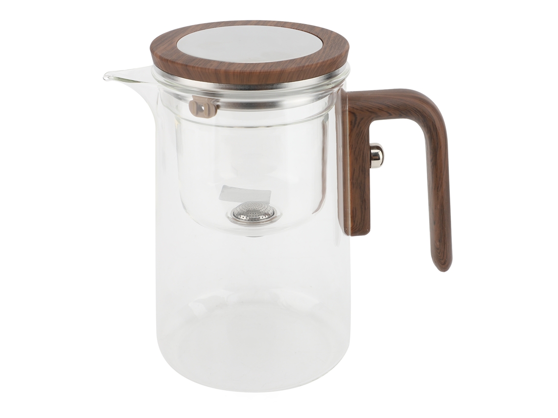 Tetera De Vidrio Com Infusor 600ml Acero Inoxidable Cabo De Madeira Fervedor De Chá Para Casa E Escritório