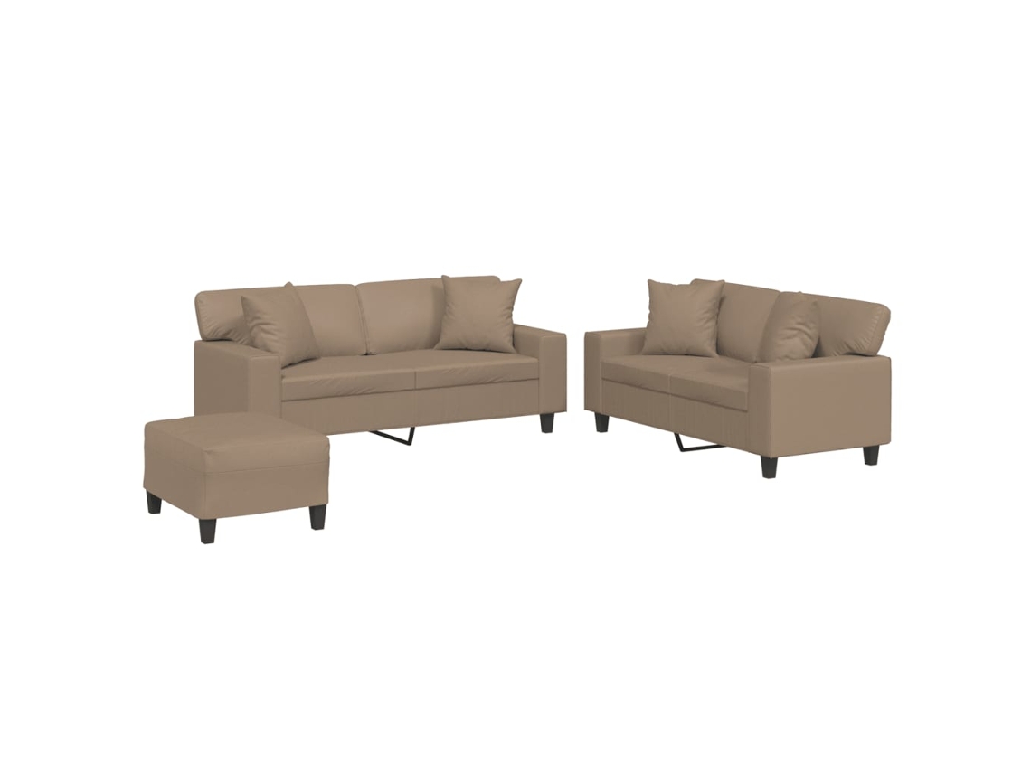 Conjunto de 3 Peças de Sofás com Almofadas Couro Artificial Cappuccino MAISON EXCLUSIVE