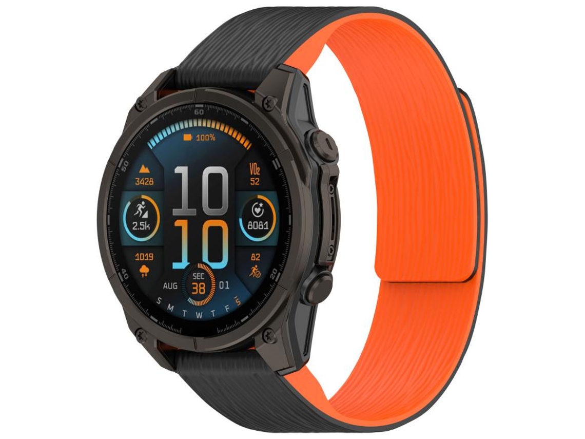 Bracelete para Garmin Silicone magnético com listras verticais preto e laranja XIAOMOYU (26mm)