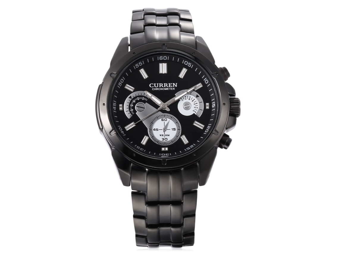 Relógio Masculino de Pulso de Aço com Movimento de Quartzo, Resistente À Água 30m (preto)