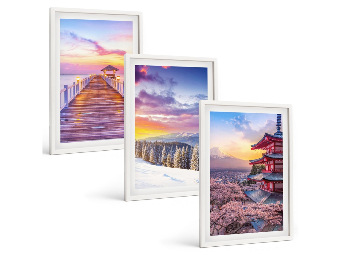 Conjunto De Pinturas Paisagens Românticas Do Céu Moldura Branca Quadros Para O Escritório Espelharte (3 Piezas De 40x60 Cm)