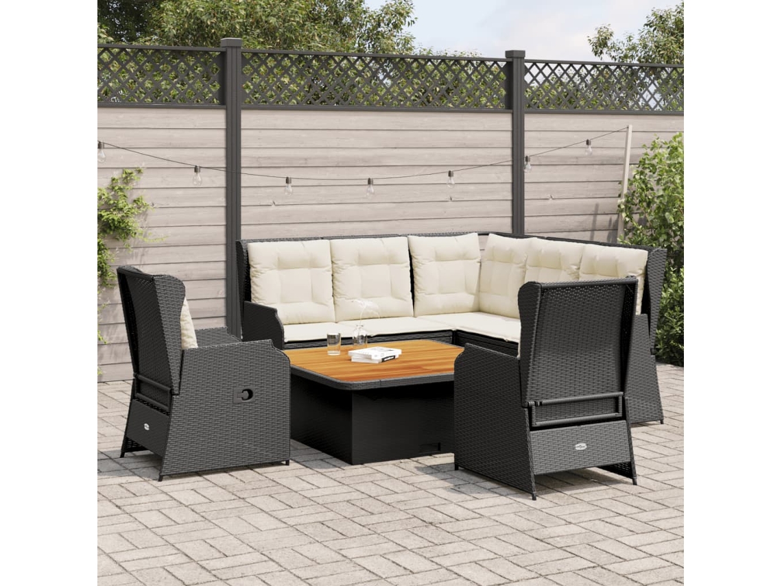 Vidaxl 6 Pcs Conjunto Lounge De Jardim C/ Almofadões Vime Pe Preto