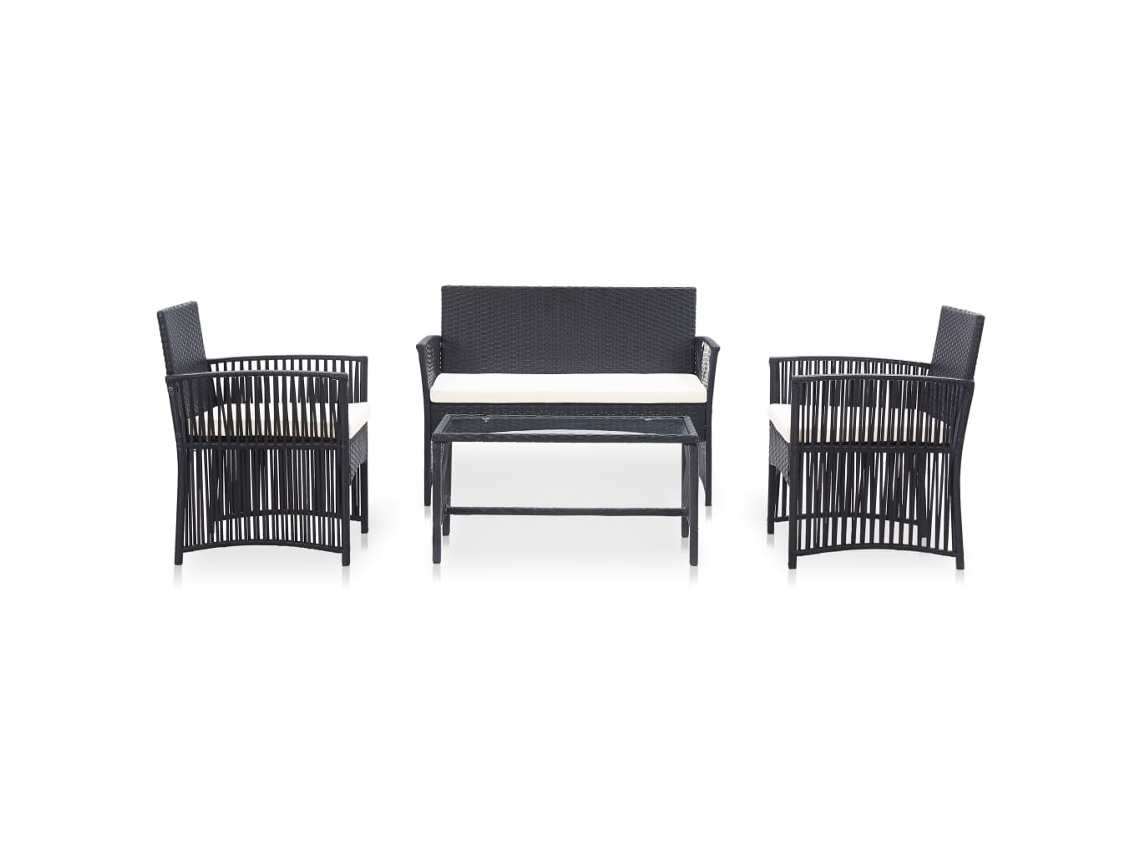 4 Pcs Conjunto Lounge De Jardimconjuntos Relax Jardimconjunto De Jantar C/ Almofadões Vime Pe Preto Cfw338069 Lovely Home