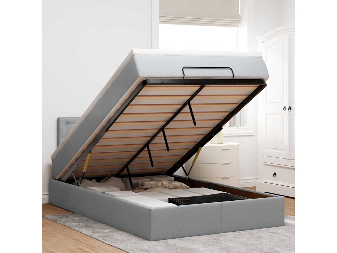 Vidaxl Cama Otomana Com Colchão 120x200 Cm Tecido Cinzento Claro