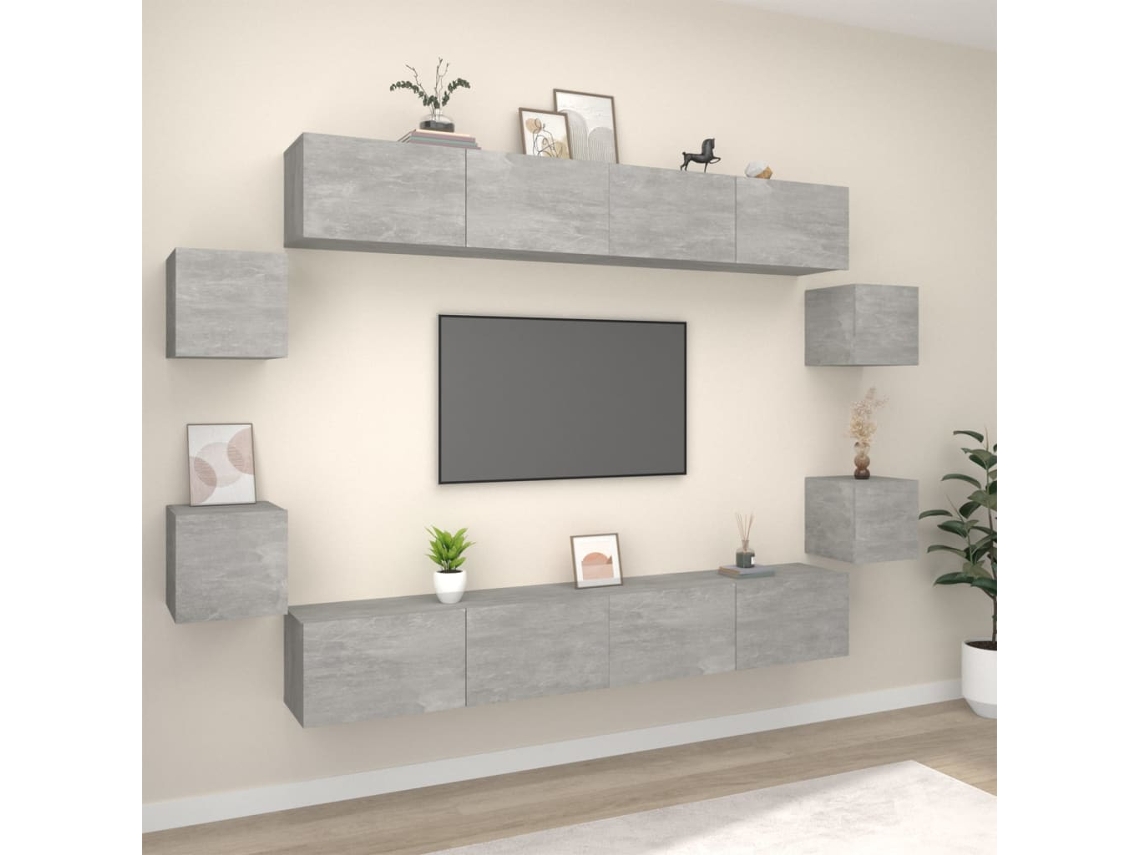 Vidaxl Conjunto Móveis de Tv 8 Pcs Madeira Processada Cinzento Cimento