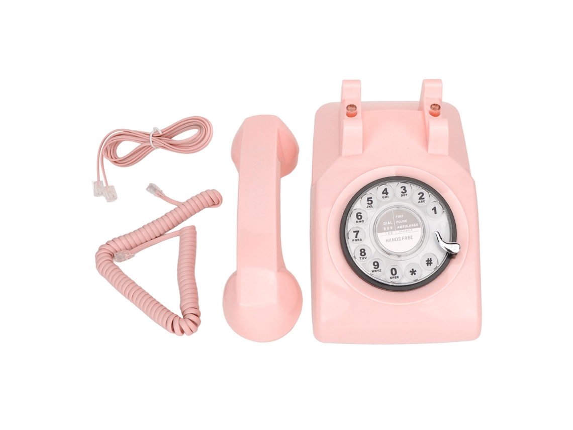 Telefone Fixo Vintage Com Fio Retrô, Com Campainha Mecânica E Função De Viva Voz, Rosa Brilvibera