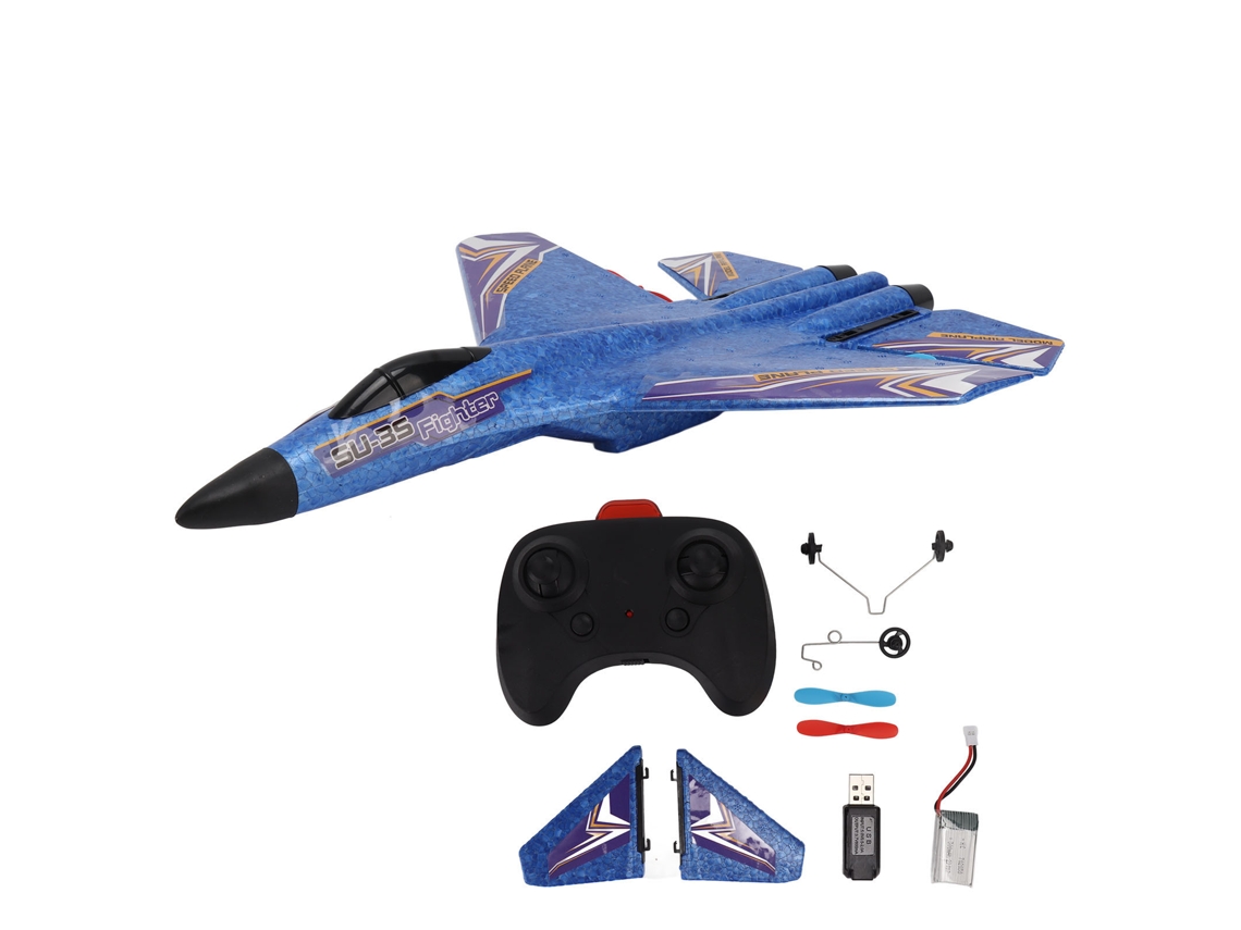 Walshlxq avión de Control Remoto Rc Fácil de Montar Altura 100m Prevención de Colisiones Juguete Azul