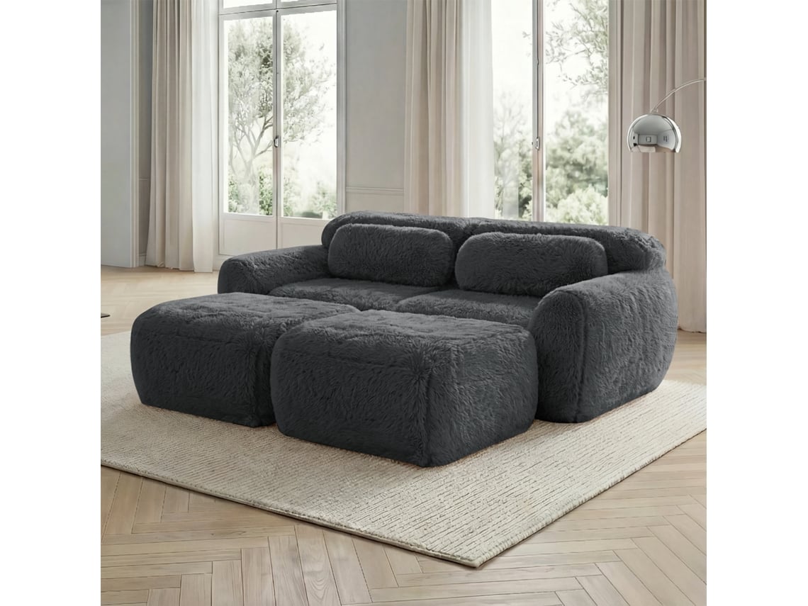 Sofá Cloud Sem Estrutura, Tecido Macio E Aveludado, Sofá-cama Modular Com 2 Pufes, Sofá De
